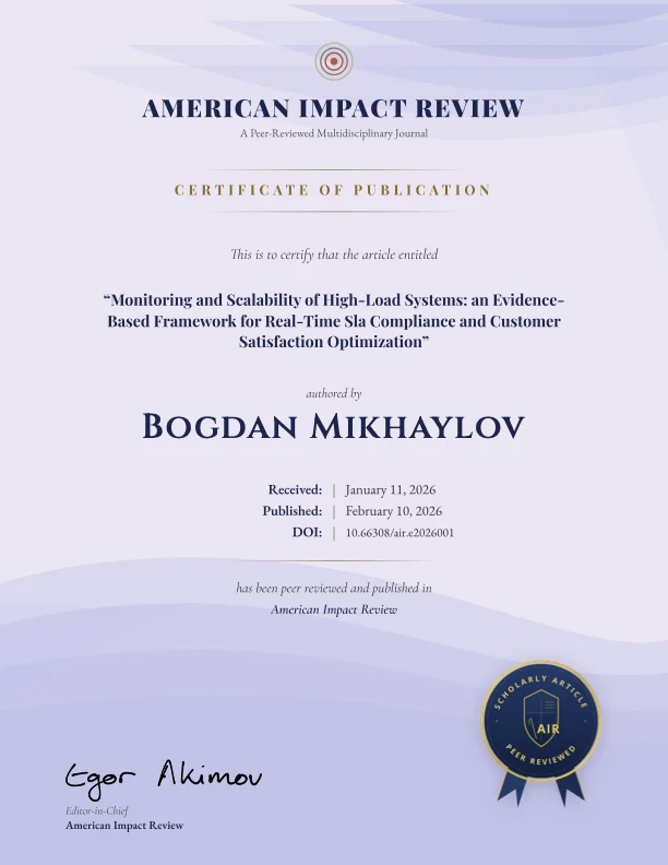 Пример Certificate of Publication - American Impact Review